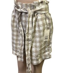 Linen Blend A New Day Paper Bag Tan White Gingham Plaid High Rise Shorts Medium